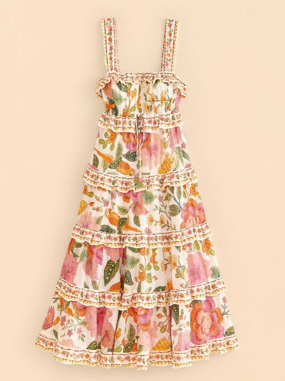 Farm Rio Macaw Bloom Ruffle Tiered Sundress